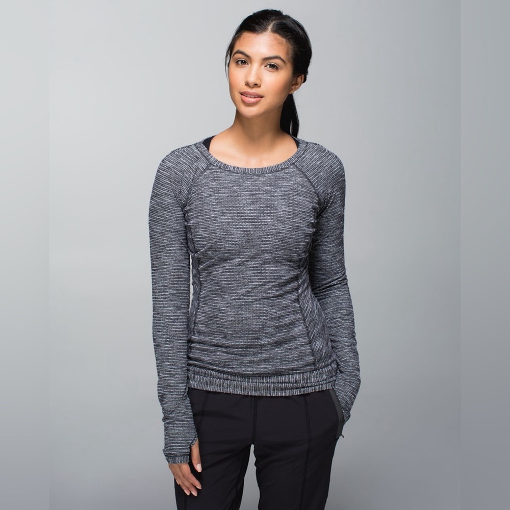 Lululemon Ladies Race Your Pace Long Sleeve Shirt. Size 6. Coco Pique Black.